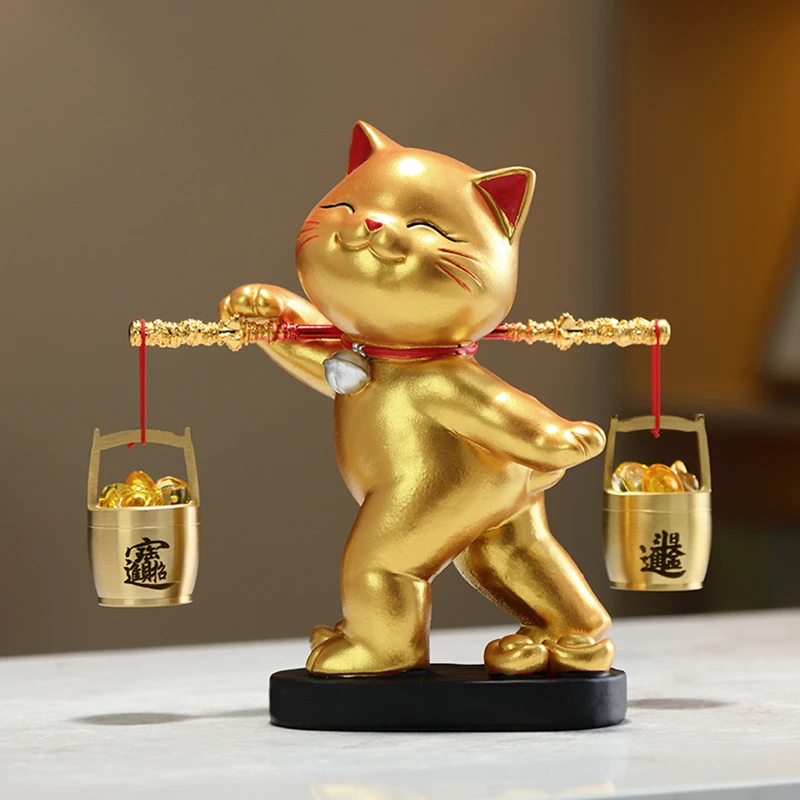 High-end bucket of gold beckoning cat ornaments light luxury living room hotel front desk decoration