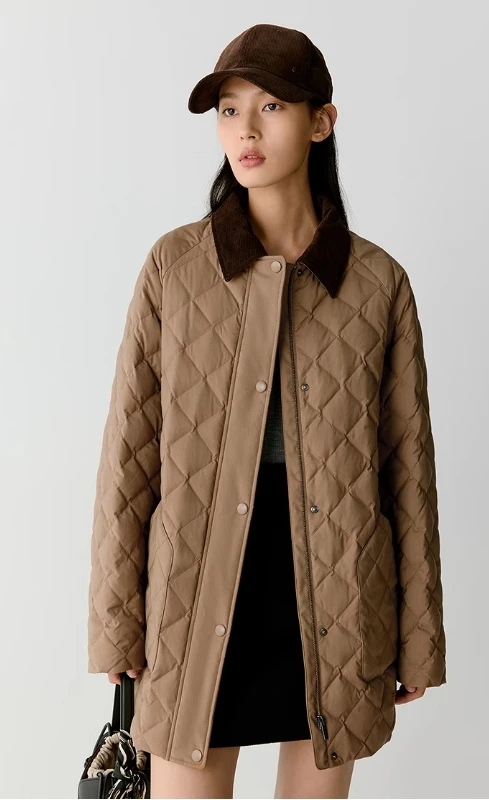 

Autumn and winter women's rhombus quilted wool jacket, thermal top, light down jacket