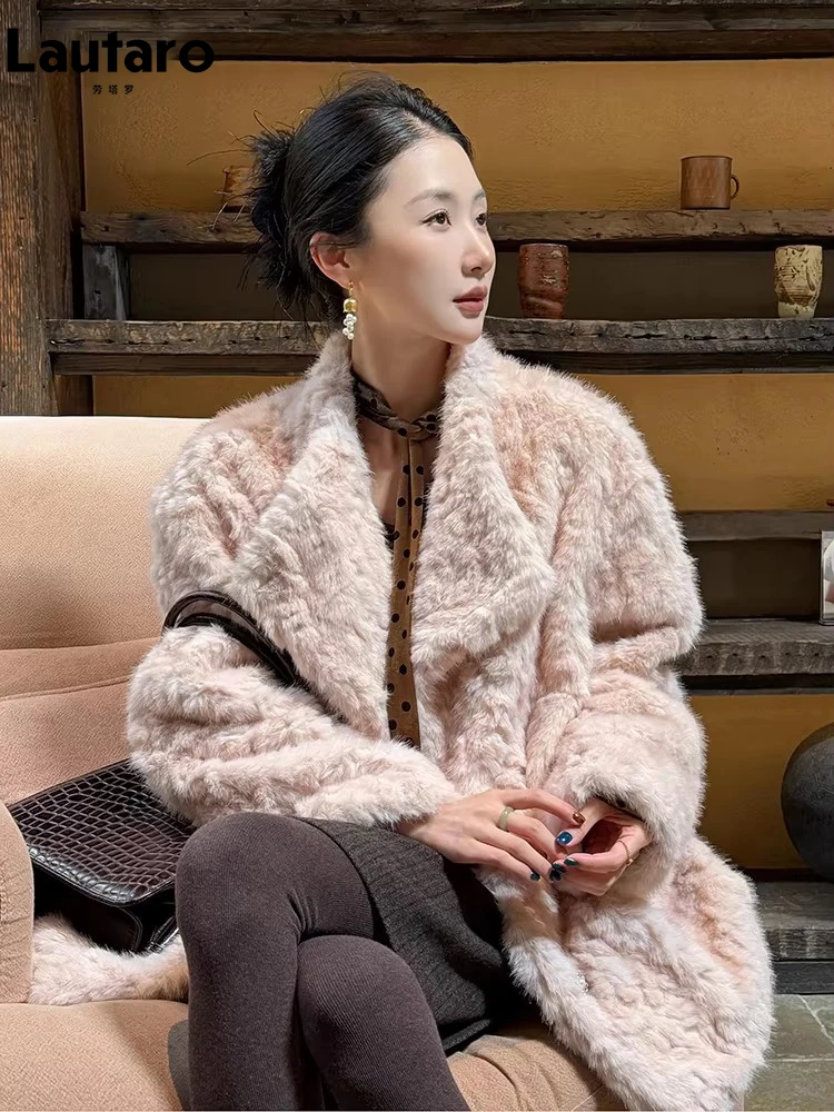 

Lautaro Autumn Winter Thick Warm Soft Hairy Chic Fuzzy Faux Fur Blazer Coat Women Loose Casual Korean Fashion Fluffy Jacket 2026