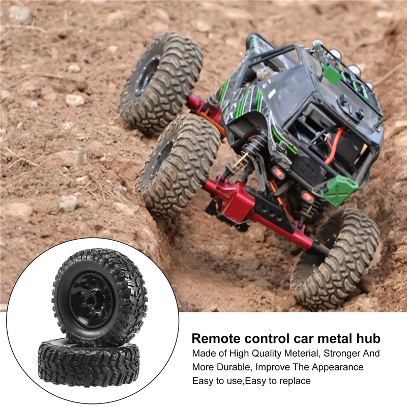 AS96-4Pcs 메탈 비드락 휠 허브 림 및 고무 타이어 세트 (WPL C14 C24 B14 B24 B36 MN D90 MN99S RC 자동차 업그레이드 부품용)