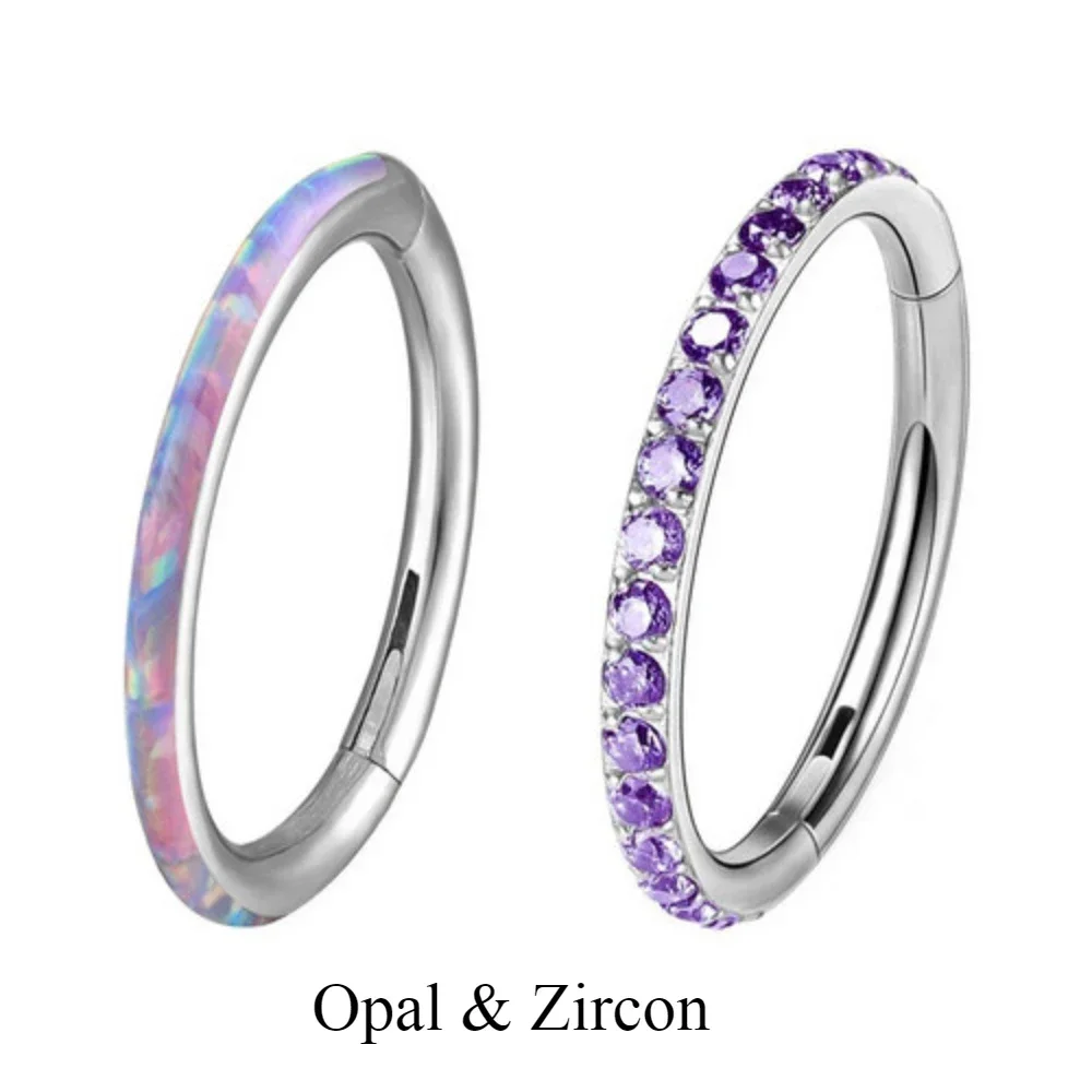 2Pcs G23 Titanium Opal Zircon Set Nose Septum Piercing Ear Tragus Conch Piercing 6-12mm Inner Ring