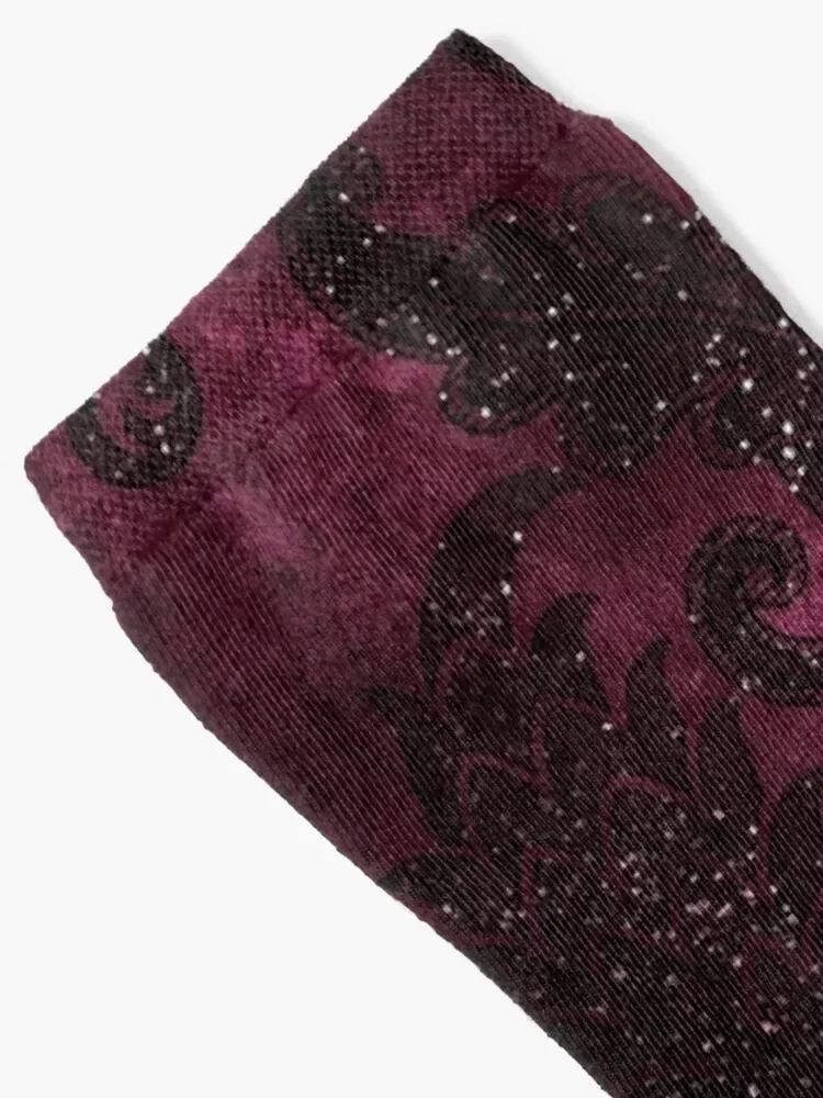 Vintage Glamour Burgundy Damask Socks basketball hip hop christmas gift Socks Men's Women's