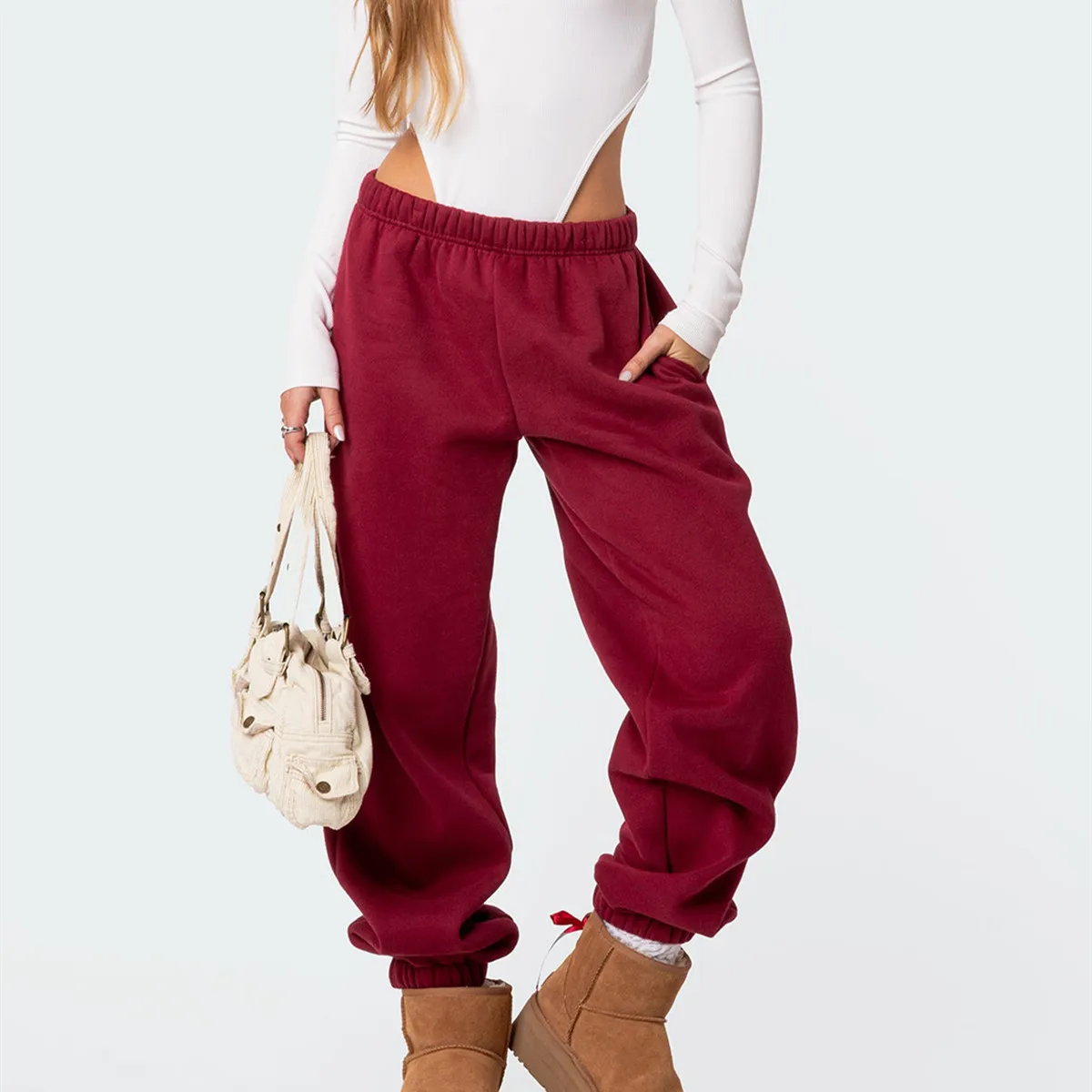 بنطال رياضي فضفاض واسع الساق للنساء، سروال رياضي لليوجا مستقيم الساق، سروال رياضي كاجوال