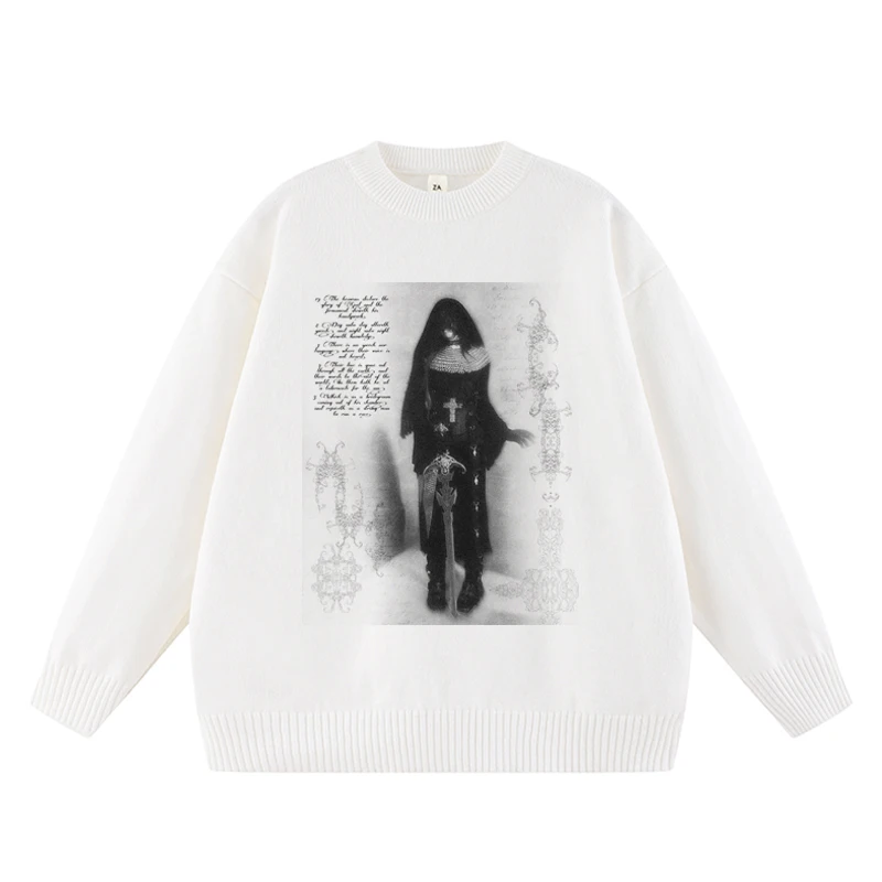 

Women Vintage Street Fashion Sweater Casual Long Sleeve Print Anime Harajuku Knit Pullover Autumn Winter Solid Warm Knitwear