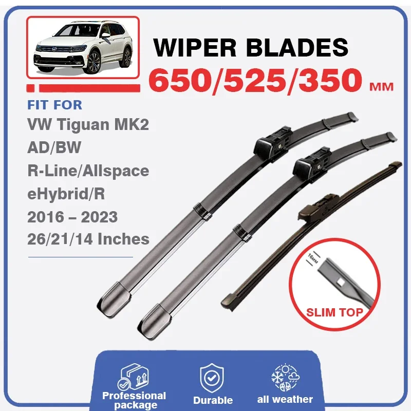 LHD RHD Front Rear Wiper Blades For Volkswagen VW Tiguan MK2 2016 - 2023 RLine Allspace Windshield Windscreen Window 26