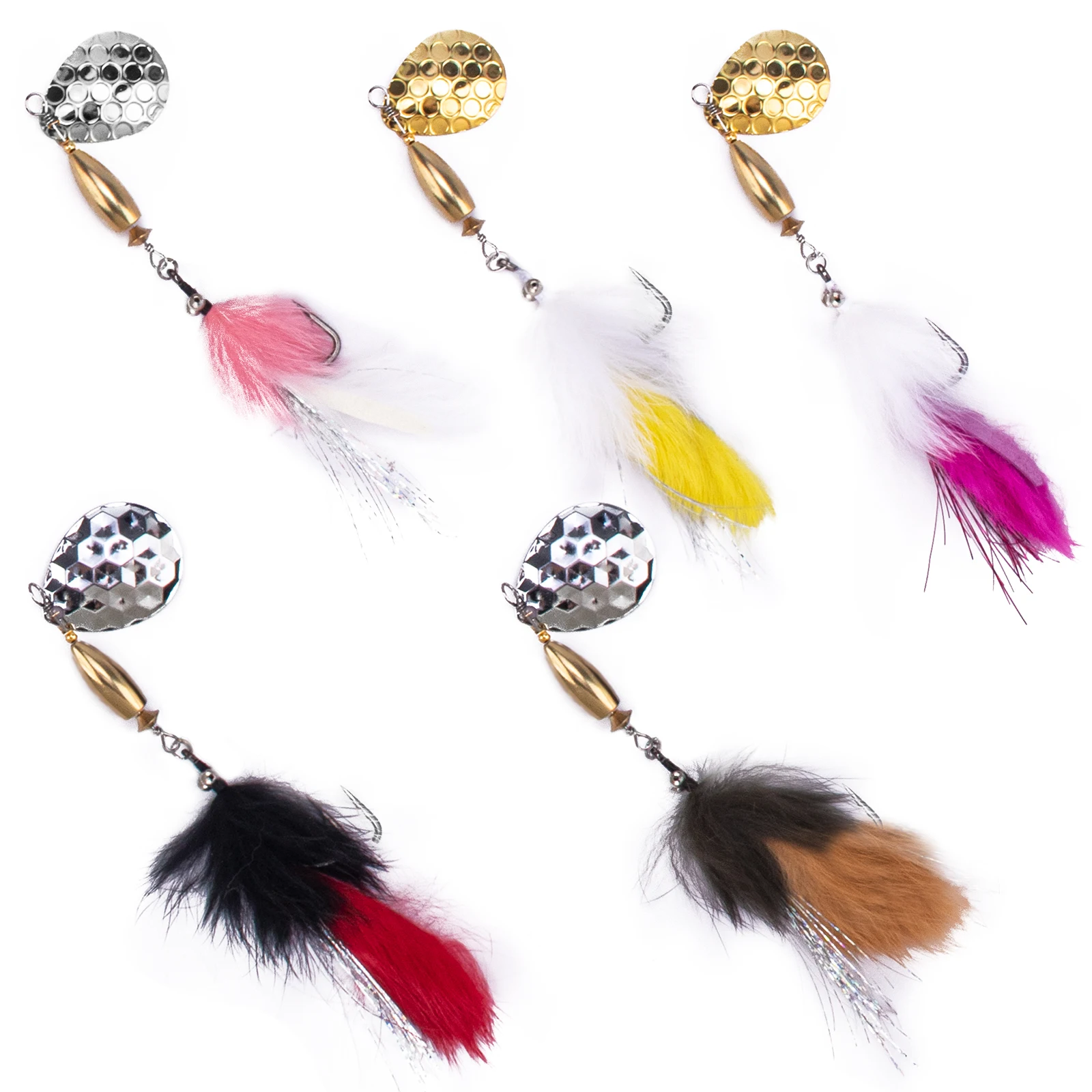 

5 шт., рыболовная блесна, блесна-стример, встроенная спиннер с пернатым петухом, одинарный крючок 12,23 г для окуня, форели