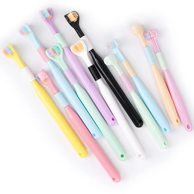 1PC Three sided soft bristled toothbrush, multi color oral cleaning toothbrush, three headed tooth care brush