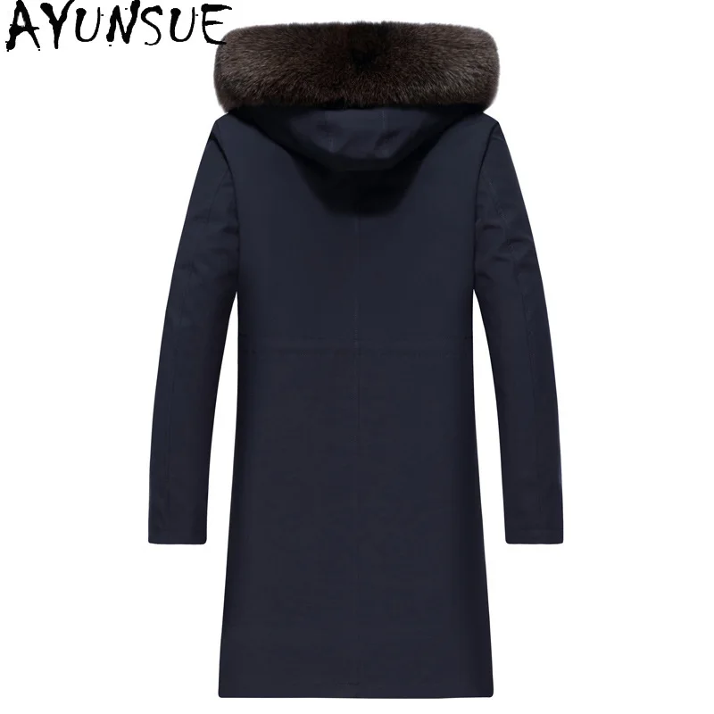 AYUNSUE Men Real Fur Coat Natural Mink Fur Liner Jackets Winter Jackets for Men Clothing Fox Fur Collar Fourrure Véritable Homme