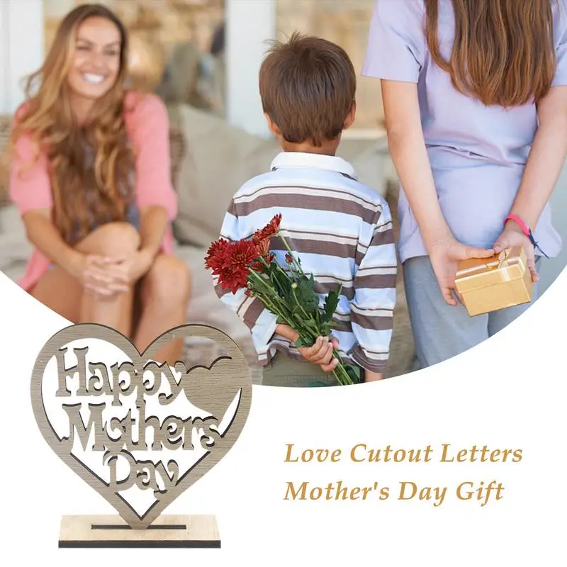 Letrero de madera para cumpleaños de mamá, estatuilla creativa en forma de corazón para el día de la madre, decoración artística para el hogar, adornos para la suegra, abuela