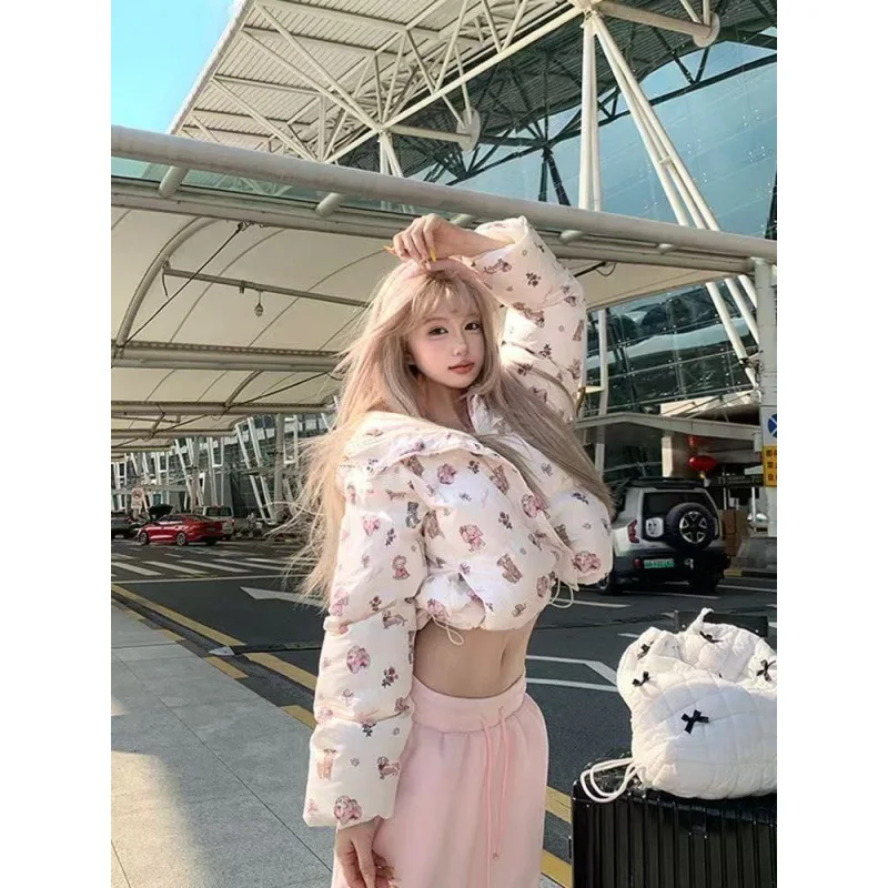 Robe courte à capuche en coton pour femme, imprimé chien, doux, nouvelle mode d'hiver, haute rue, polyvalente, ample, Breadman