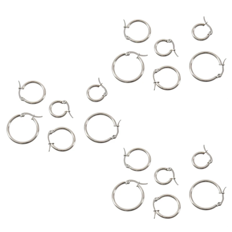 9 Pairs 15Mm 20Mm 25Mm Stainless Steel Hoop Huggies Earrings Set Woman Silver Color