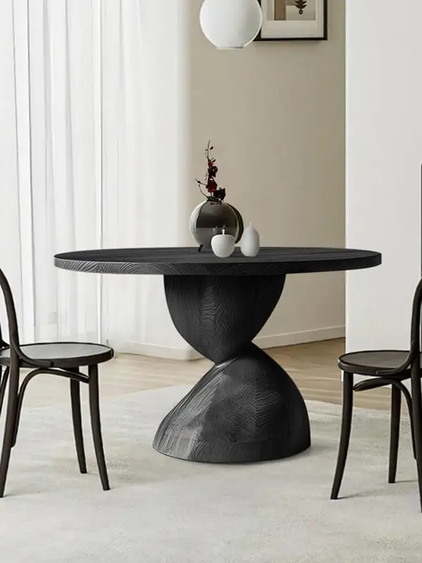 Tavolo da pranzo rotondo minimalista in legno massello di design con combinazione di tavolo da pranzo e sedia per la casa in noce wabi premium a forma speciale