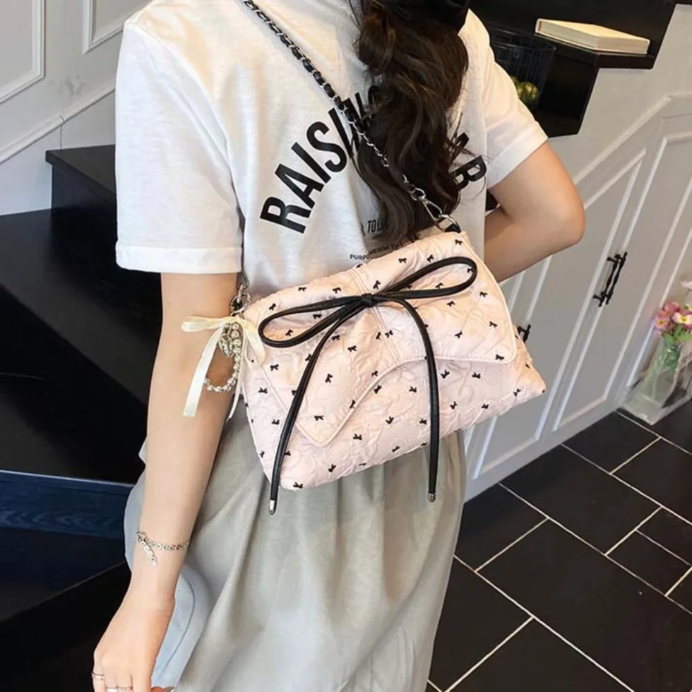 

Sweet French Chain Bag Contrast Color Large Capacity Bow PU Shoulder Pouch Korean Style Magnetic Button Women Crossbody Bag