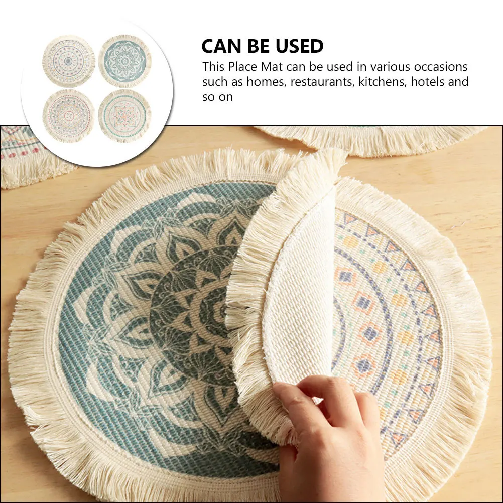 

4pcs Cotton Woven Placemat Heat Resistant Non-Slip Table Mat For Dining Home Kitchen Hotel Decor Reusable Braided Dinner