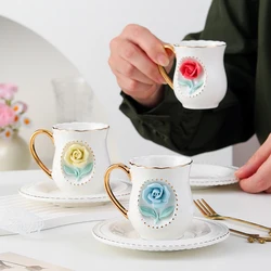 Ceramic rose cup, coffee cup plate set, handmade ceramic flower cup