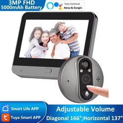 Camera nhìn trộm thông minh Tuya 1080P WiFi Door Bell Eye 5000mAh Âm thanh 4.3 'PIR FHD Hồng ngoại Alexa Thông báo của Google Trình xem kỹ thuật số