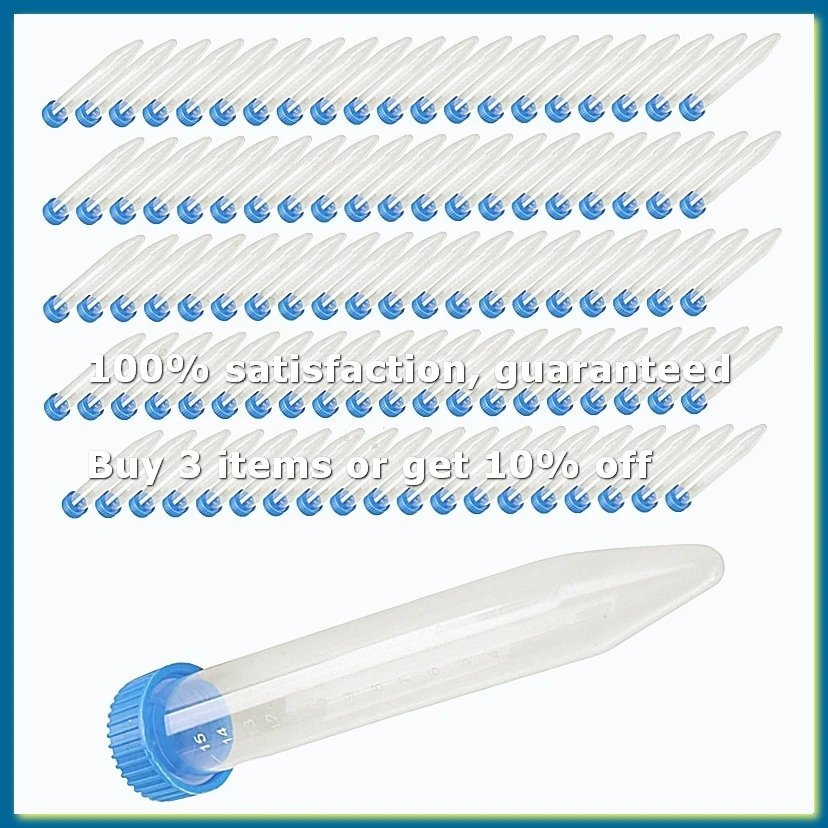 100Pcs Conical Centrifuge Tubes 15mL with Screw Caps, Graduated and Write Marks Lab Test Container