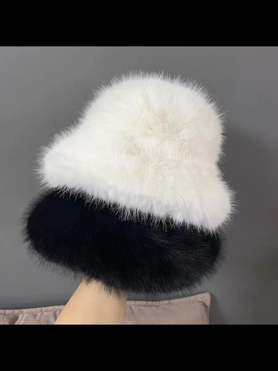 2025 Y2k Frauen Kaninchen Fell Warme Dicke Plüsch Winter Hut Flauschigen Faux Pelz Eimer Hut Dame Luxus Mode Party Panama fischer Kappe – Detail 11