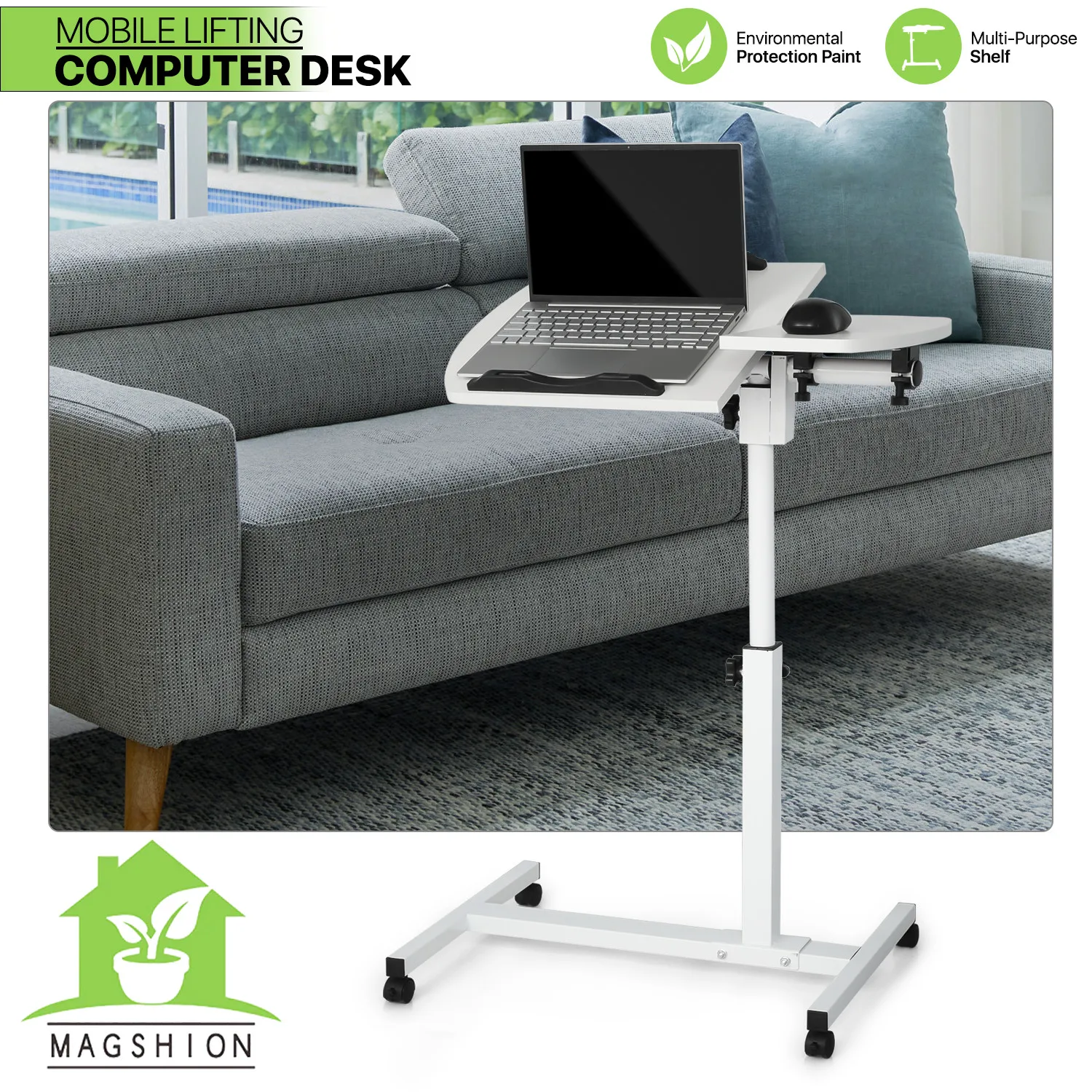 

[ROLLING SWIVEL LAPTOP DESK]Office Workstation Stand Up Adjustable Height Table