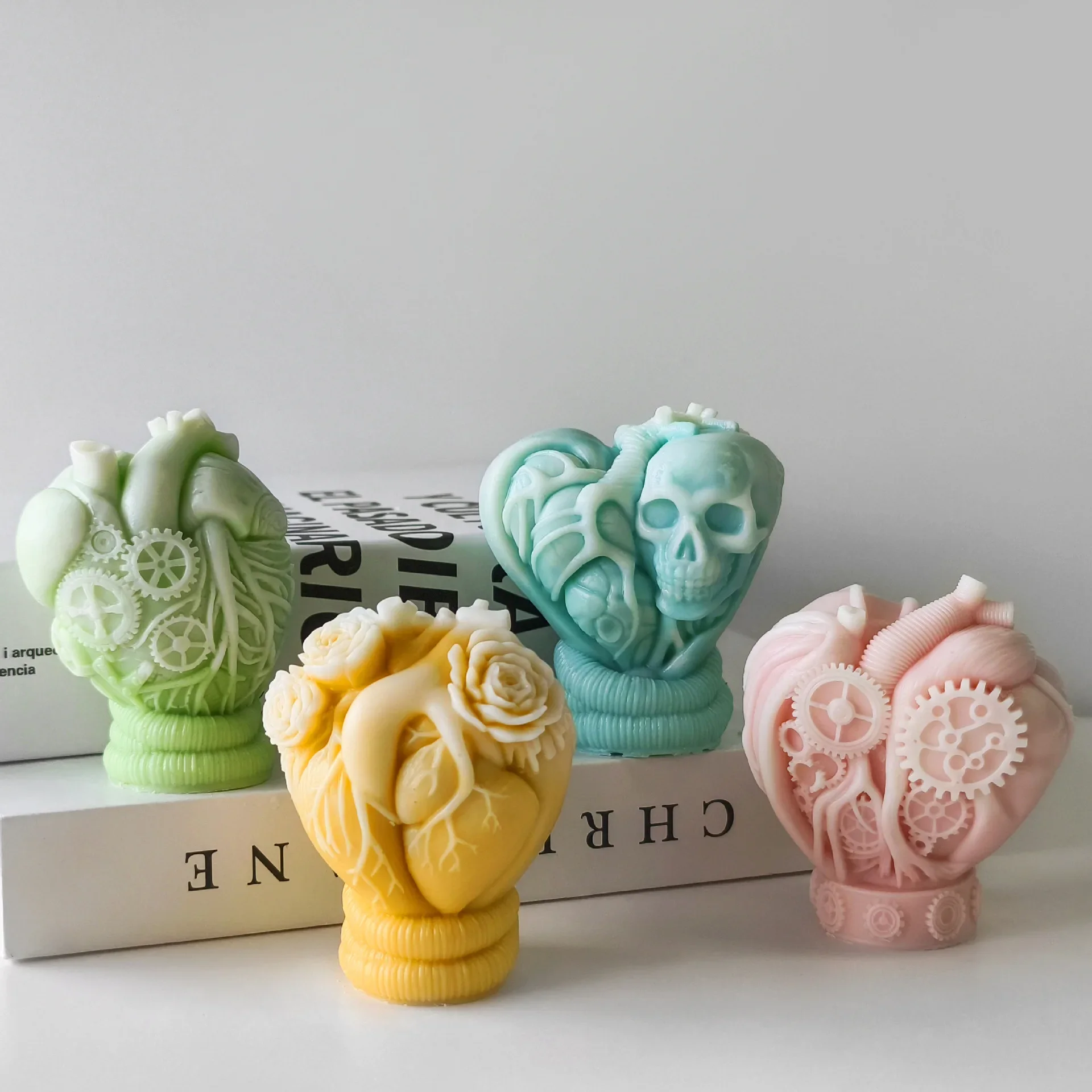 Handmade Aroma Candle Plaster Ornaments Molds DIY Human Heart Candle Making Supplies 3D Halloween Skull Hearts Silicone Mold