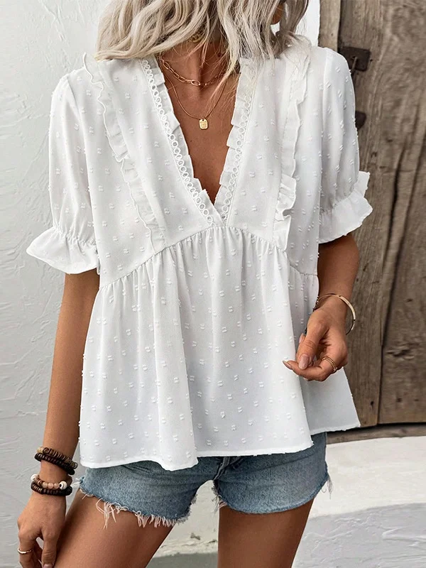 

Ele Sle Women's irt Summer Vaion Theme Trimmed ort Sve Floing Ball Ruffle Свободный крой из полиэстера Princ Sve