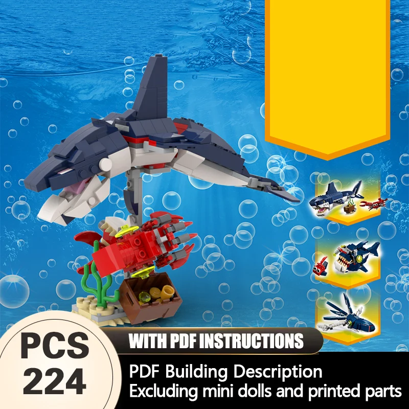 

Creators Animal Series Model MOC Building Bricks 4-In-1 Shark Modular Technology Gifts Holiday Assemble Children Toys Suit