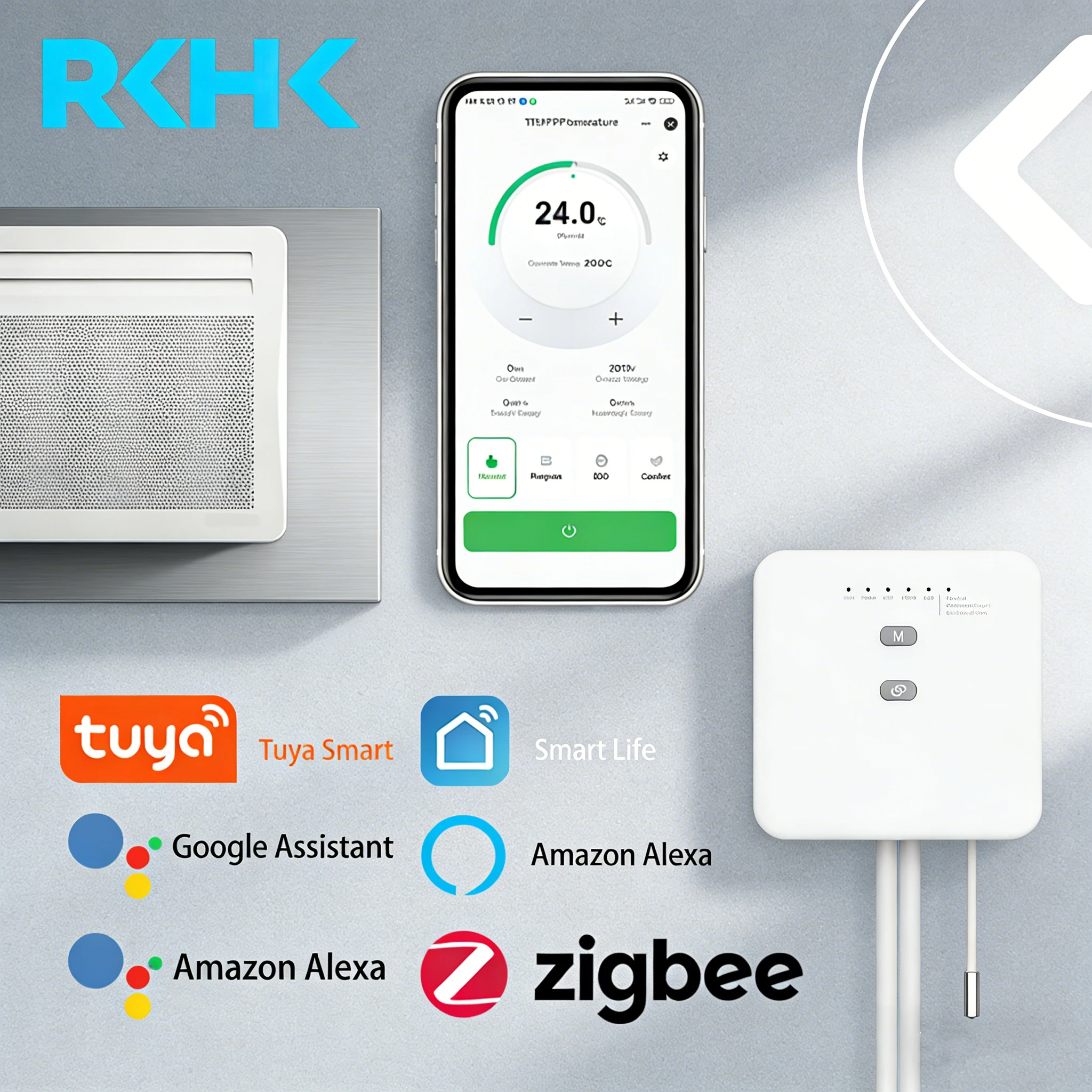 Thermostat intelligent Tuya ZigBee pour radiateur de chauffage à fil pilote, prise en charge de la surveillance de l'électricité Ecowatt, télécommande Alexa Google