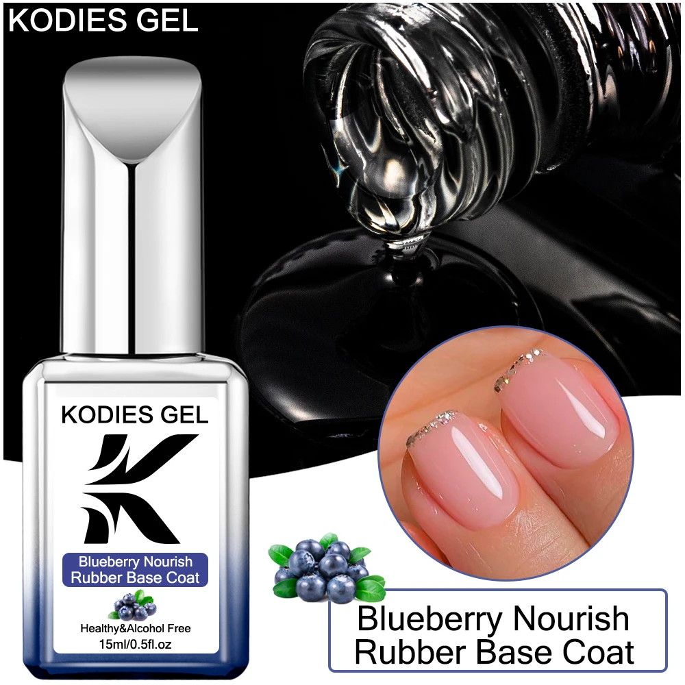 KODIES GEL Blueberry Rubber Base Coat Clear Gel Nail Polish for Nail Strengthener Growth Nourish Formula UV Semi Permanent Lak