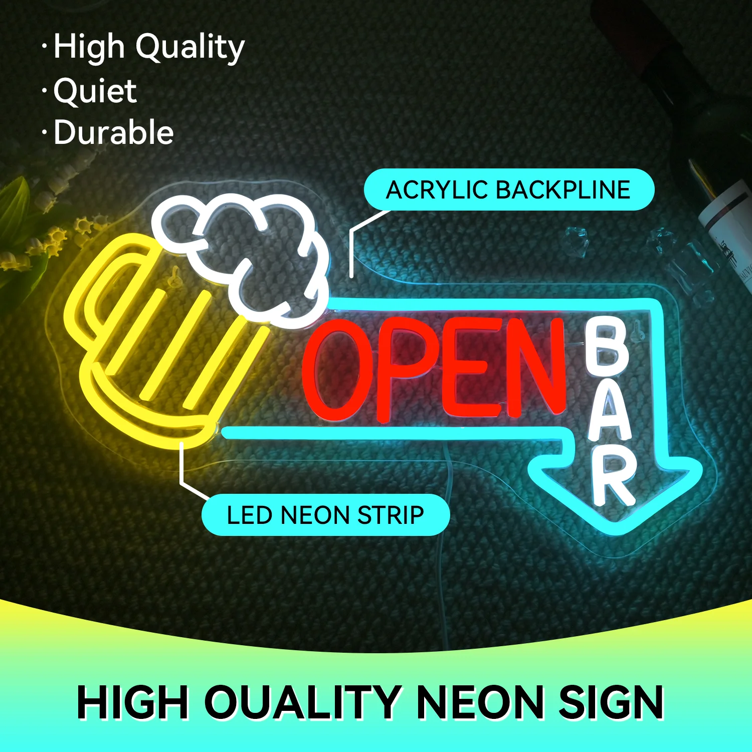 Cold Beer Open Neon Sign Wall Decor for Cold Beer LED Neon Light Colorful for Man Cave Store Bar Party Bistro Party view 3
