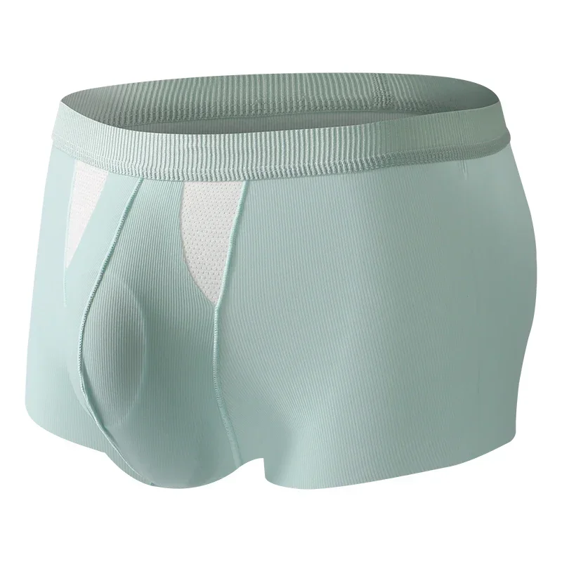 3PCS/2PCS/1PCS Men's Boxer Shorts in Solid Color with Low Waist and Detachable Separated Bulge Design Ice Silk Underwear image 3
