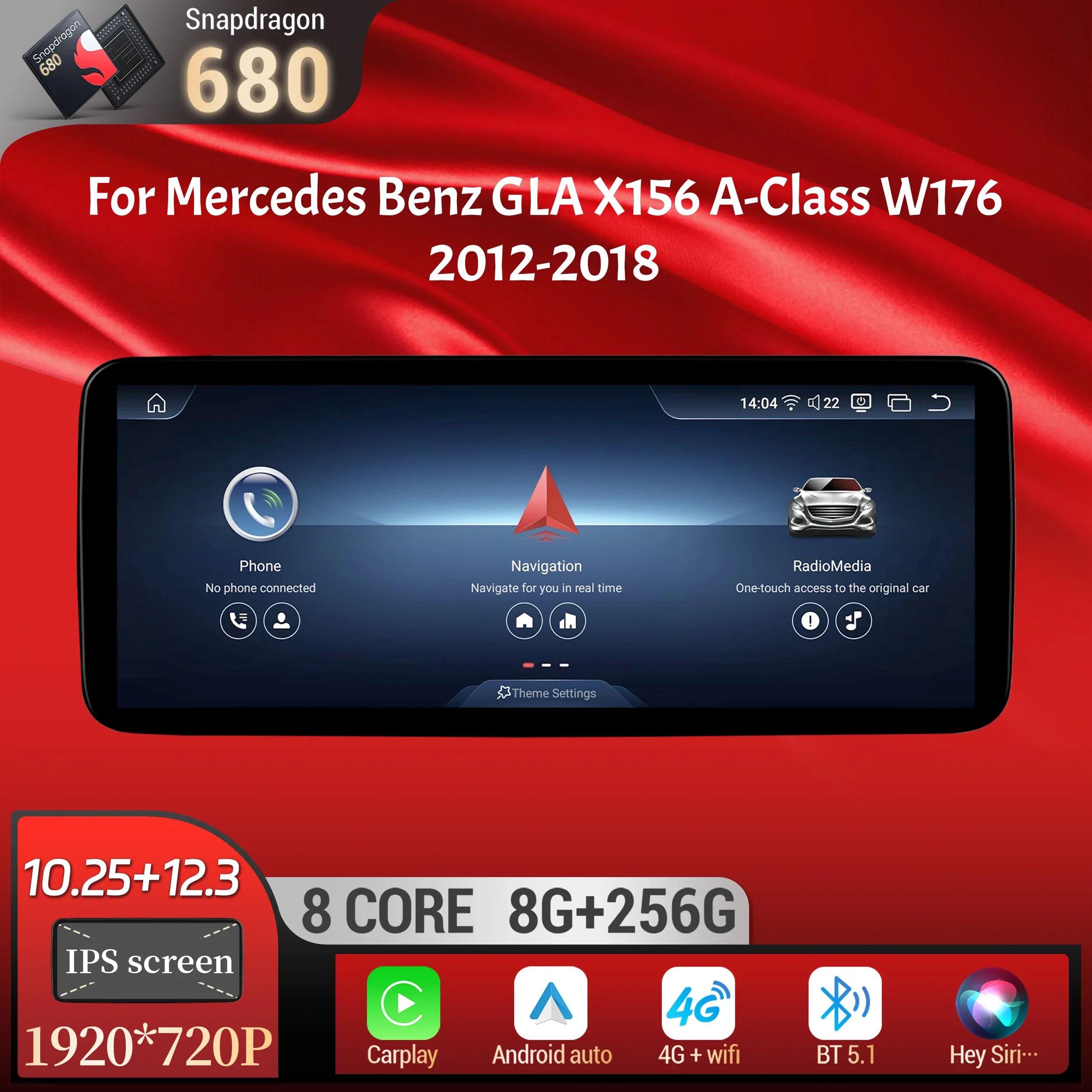 

Car Radio Android 13 For Mercedes Benz GLA X156 A-Class W176 2012-2018 Wireless Carplay Stereo Snapdragon 680 CPU:SM6225 Screen