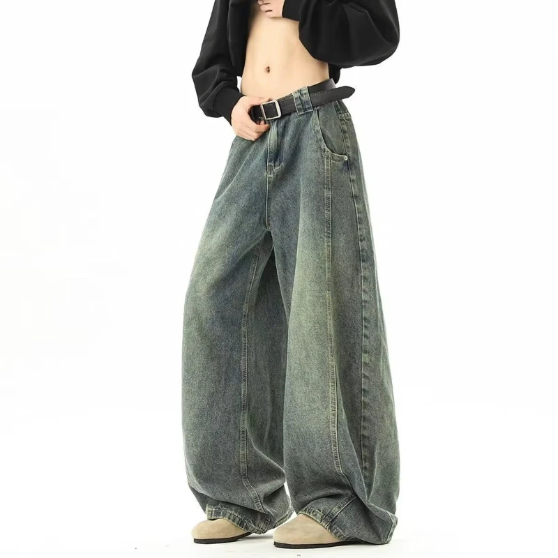 

New American washed wide-leg jeans for men 2025 spring and autumn new retro distressed loose straight pants