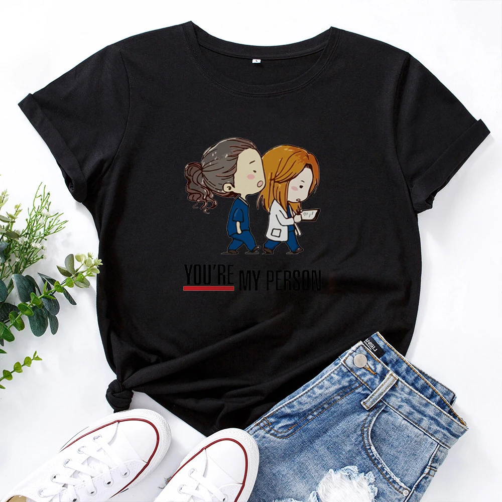 Femme Fashion Letter Pattern Cotton T-Shirts Women Round Neck Shirts Women YOU'RE MY PERSON Cartoons Tee Shirt