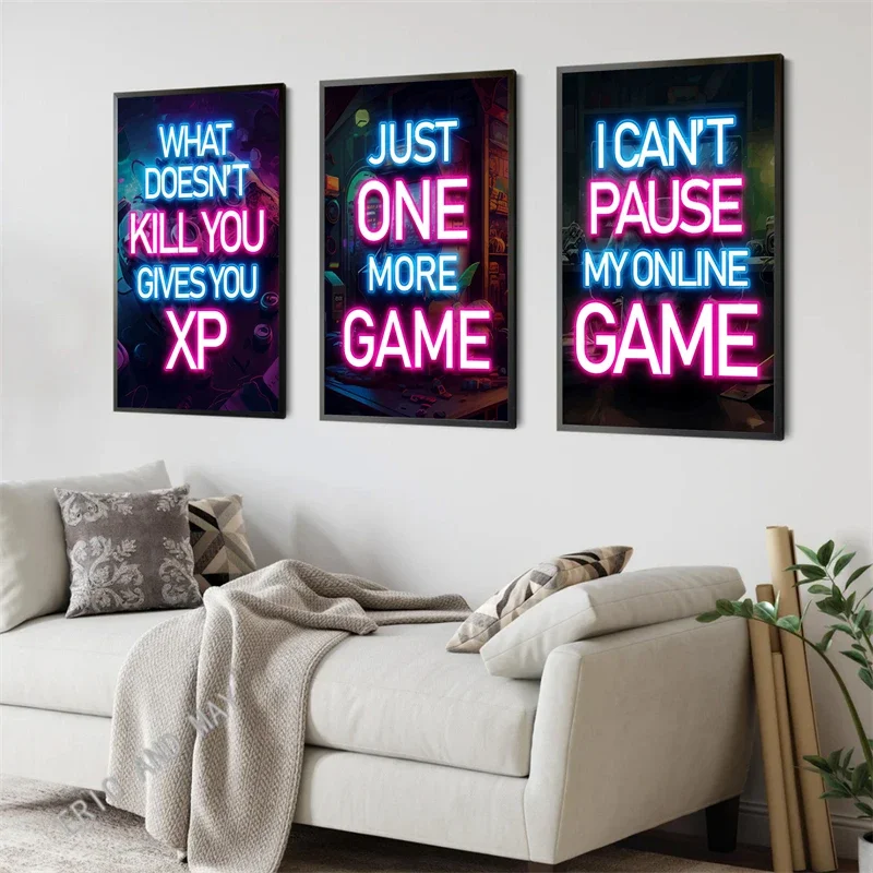 Sleep 80s Neon Game Eat Zone Quotes Poster Aesthetic Competitive Gamepad Canvas Print Wall Art Home Decor Gaming Room Decoration