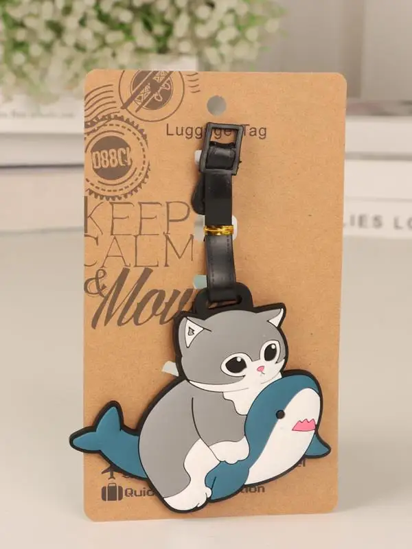 etiqueta-de-bagagem-de-borracha-ia-com-design-de-gato-tubarao-estilo-desenho-animado-japones-fofo-identificador-de-mala