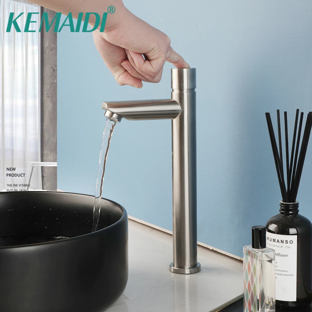 

KEMAIDI Water Saving Time Delay Faucet Nicel Brushed Bathroom Self Closing Basin Sink Tap for Home or Outdoor Single Cold Taps