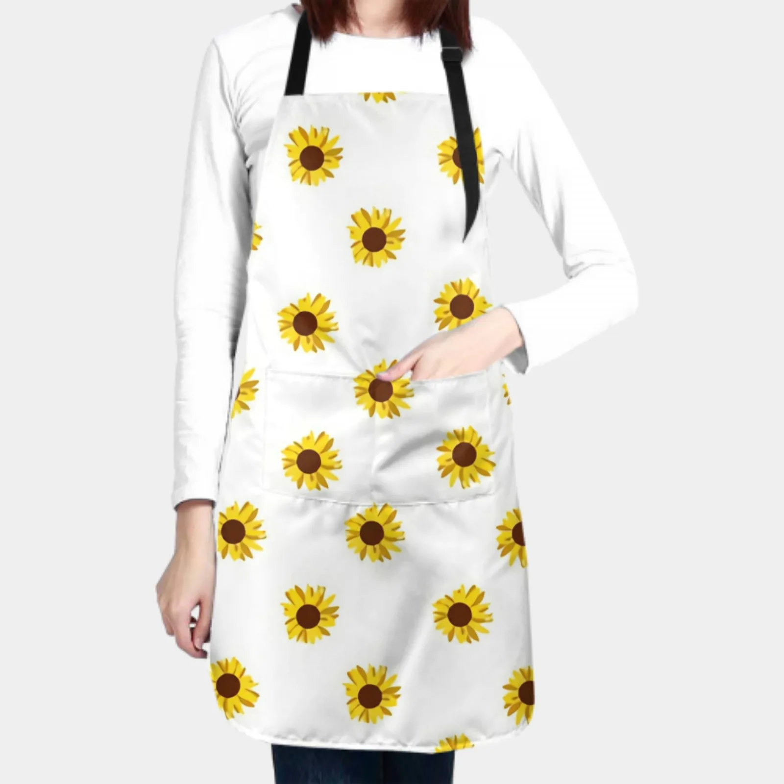 Sunflowers Waterproof Apron with 2 Pockets Kitchen Chef Aprons Bibs for Grooming Cooking Baking Painting Gardening