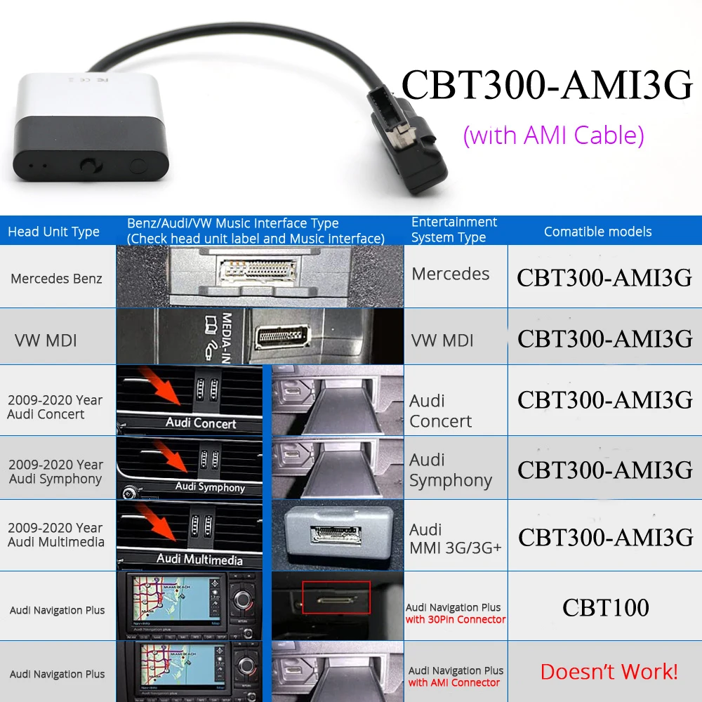 Yatour AMI3G CBT300เครื่องเล่นเพลง5.2บลูทูธสำหรับ Audi VW Mercedes สนับสนุนการควบคุมปุ่มรถยนต์