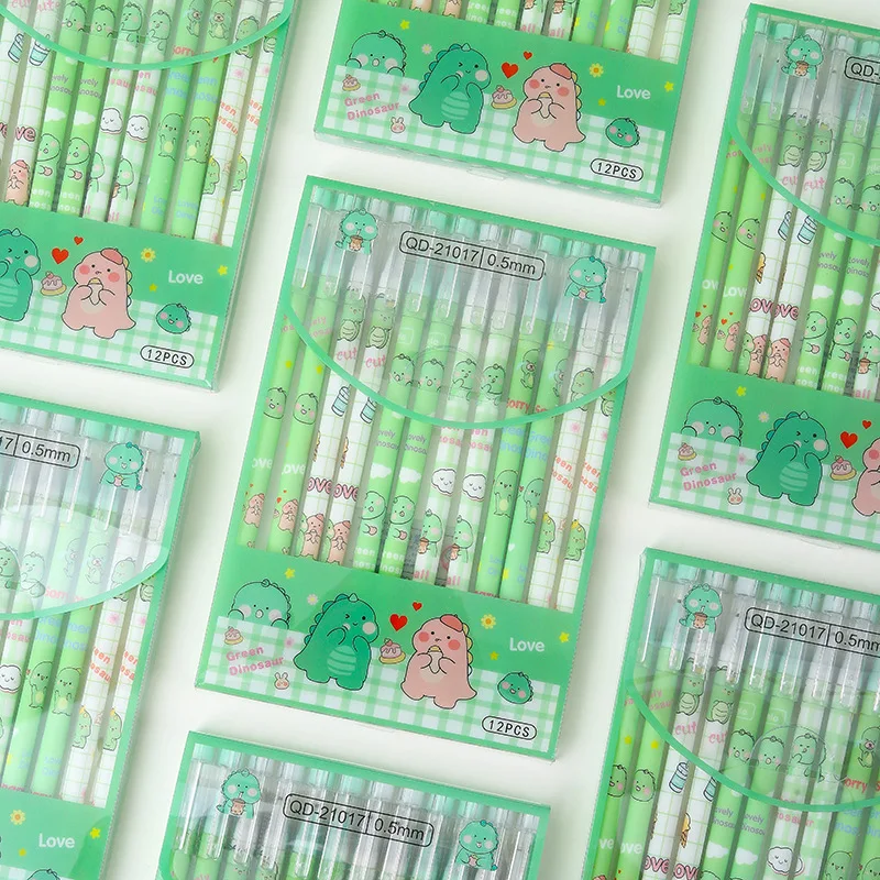 

12 pcs Cartoon Little Dinosaur Erasable Neutral Pen Cute Styling Support Boxed Pull Cap Pen Elementary School Stationery Needle