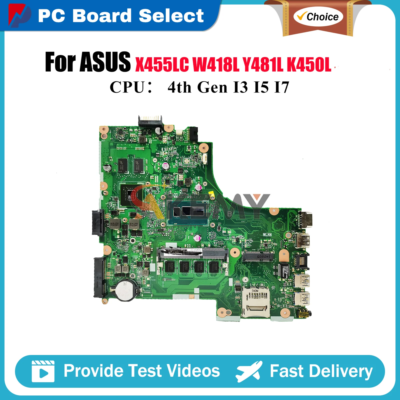 

X450LC Laptop Motherboard For ASUS VM480L X450LN K450L W418L X450LC R409L X450L Y481L X450LB R412L X450LD Mainboard I3 I5 I7 CPU