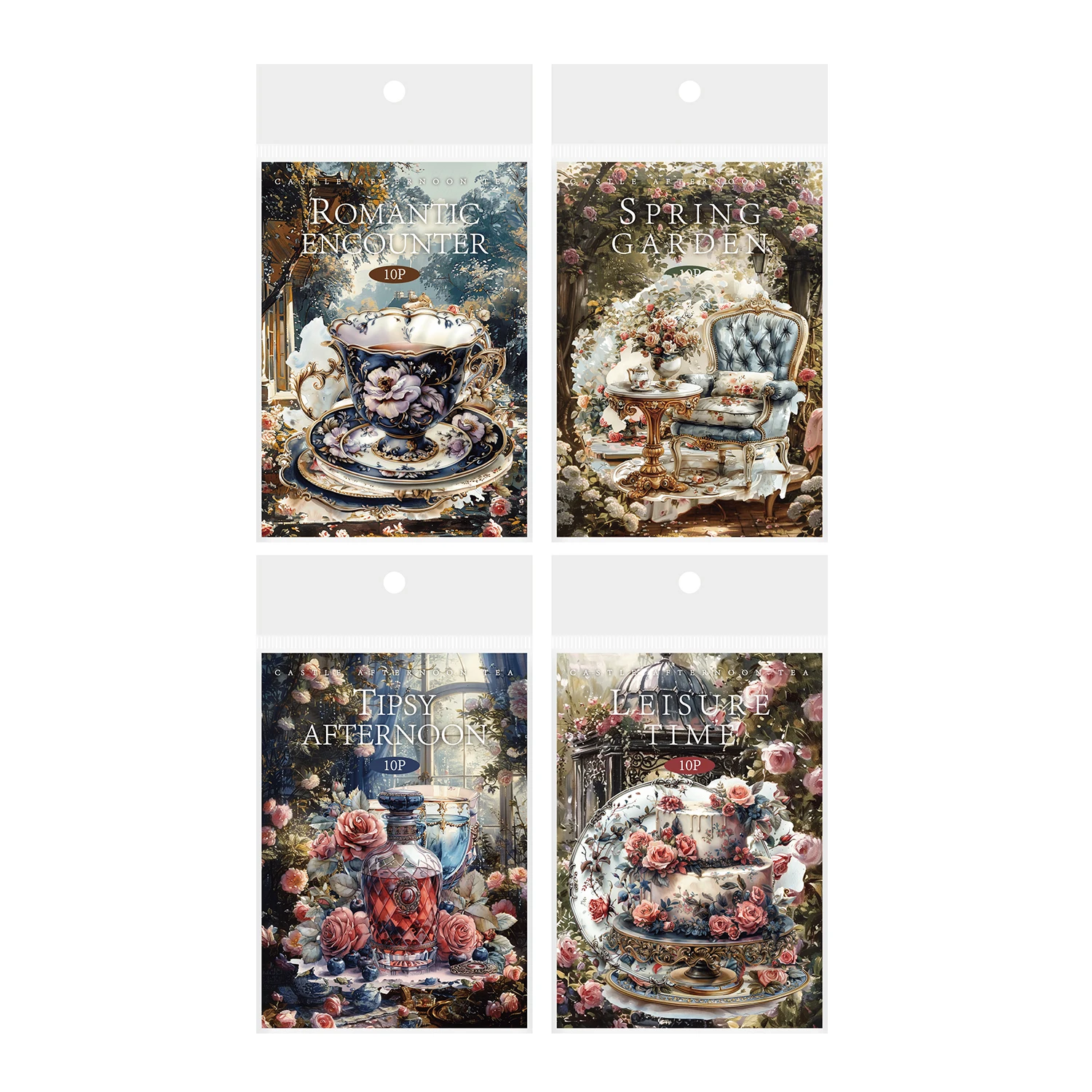 10Pcs Castle Stickers Tea Handbook Material Decorative Collage Underlining pack Stickers Old Scrapbook cut Afternoon 94×152mm