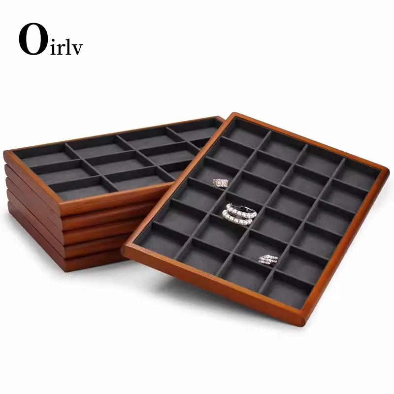 Oirlv Soild Wooden Ring Tray Earrings Tray Bracelet Pendant Necklace Tray Jewelry Shop Props Display Storage Organizer Showcase