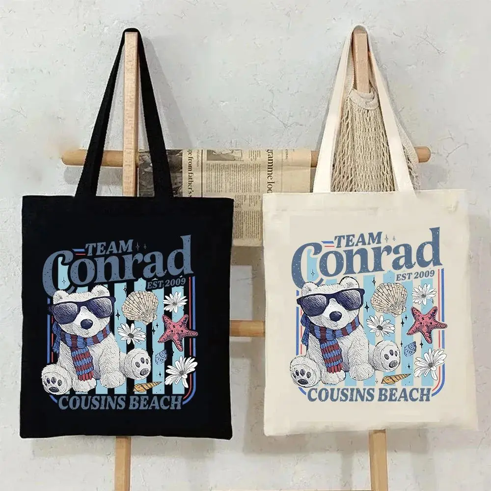 

Сумки-тоут Team Conrad Junior, мятный медведь, сумка для покупок с графическим рисунком, парусиновая сумка-шоппер для девочек, летняя сумка через плечо