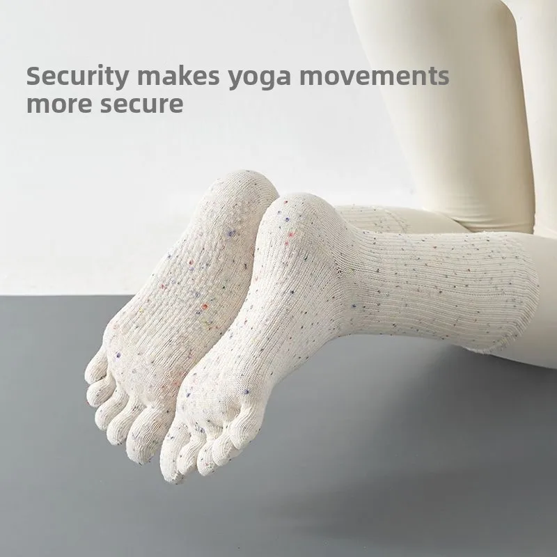 Pure Cotton Five Toe Yoga Socks Mid Calf Non Slip Pilates Grip Socks Professional for Women Gym