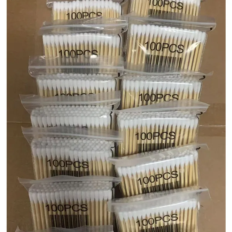 500 個無香料綿棒双頭木製スティックメイク落とし & クリーニング耳綿棒使い捨て