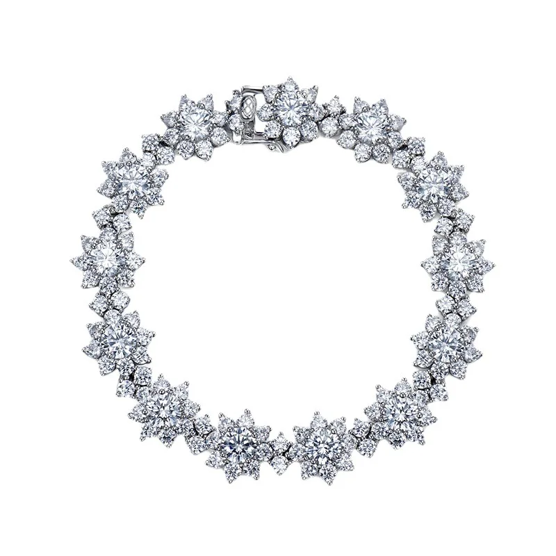 

Sunflower Bracelet s925SilverLuxury Brocade Cluster Simulation Diamond Flower Shape Hand Decoration Full Circle Diamond Bracelet