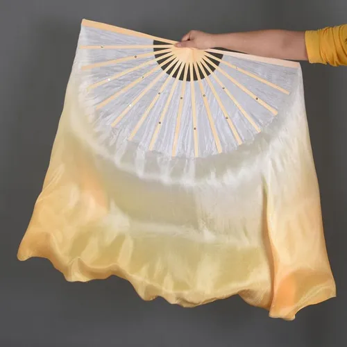 Imagen 2 del producto Abanicos de seda auténtica para mujer, Color y tamaño personalizados, medio círculo, bambú, blanco y dorado