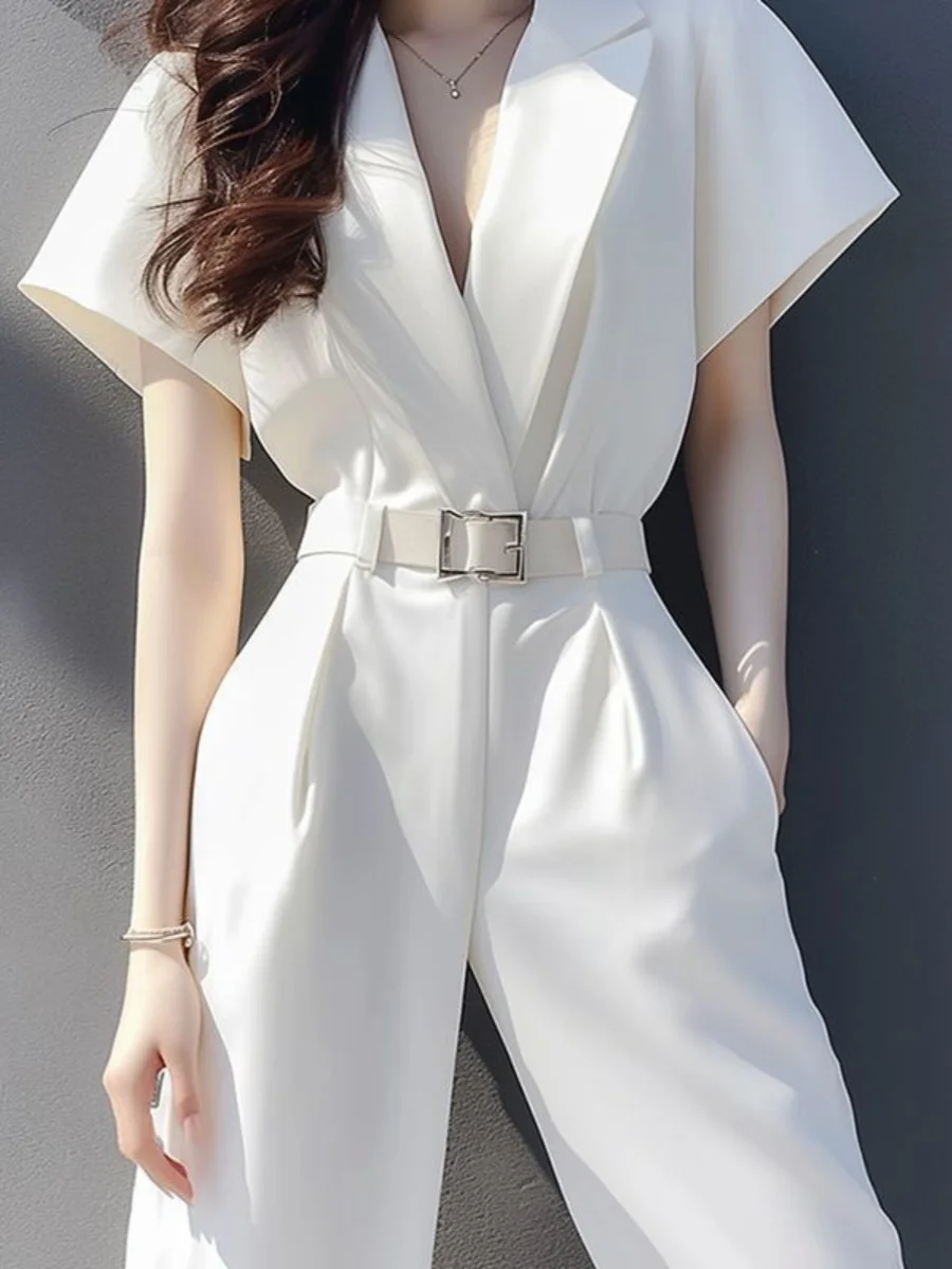 

2024 New Design White ort Sve One-Piece Suit Pantsuit for Women High Waist Wide Leg Commute Sle Online Exclusive