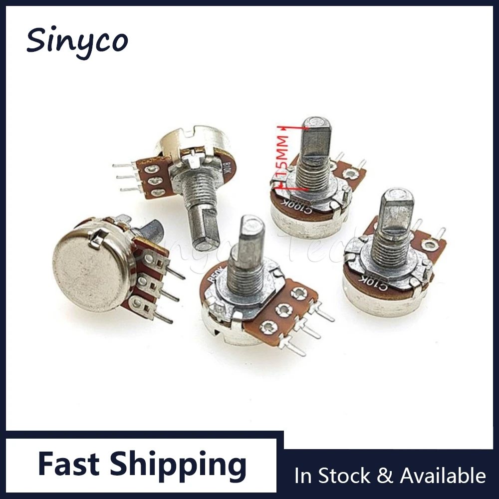 5PCS WH148 B5K B10K B20K B50K B100K C10K C20K C50K C100K 3Pin Half Shaft 15mm Single Amplifier Potentiometer 5K 10K 20K 50K 100K