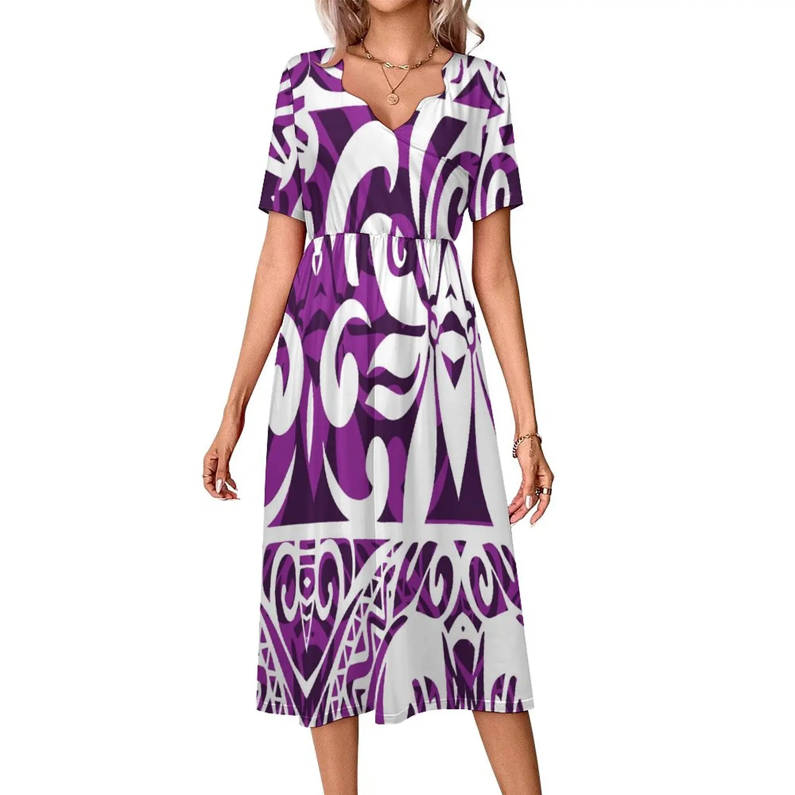 Sexy único pétala com decote em v design para mulher tribal étnico tradicional impressão design ilhas polinésia vestido personalizado verão